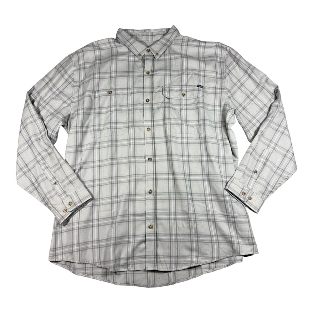 Huk Plaid Fishing Shirt Mens 2XL Grey Long Sleeve Button Down Performance Pocket